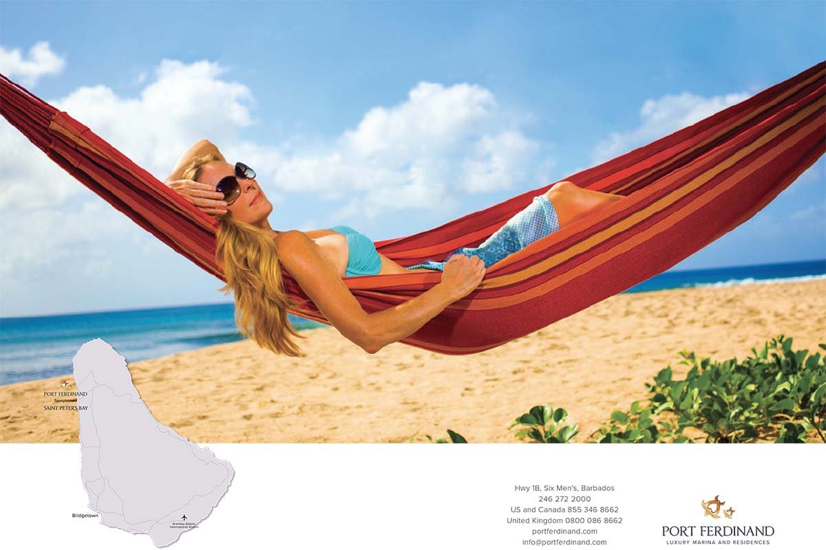 Port Ferdinand ad of a guest in a hammock