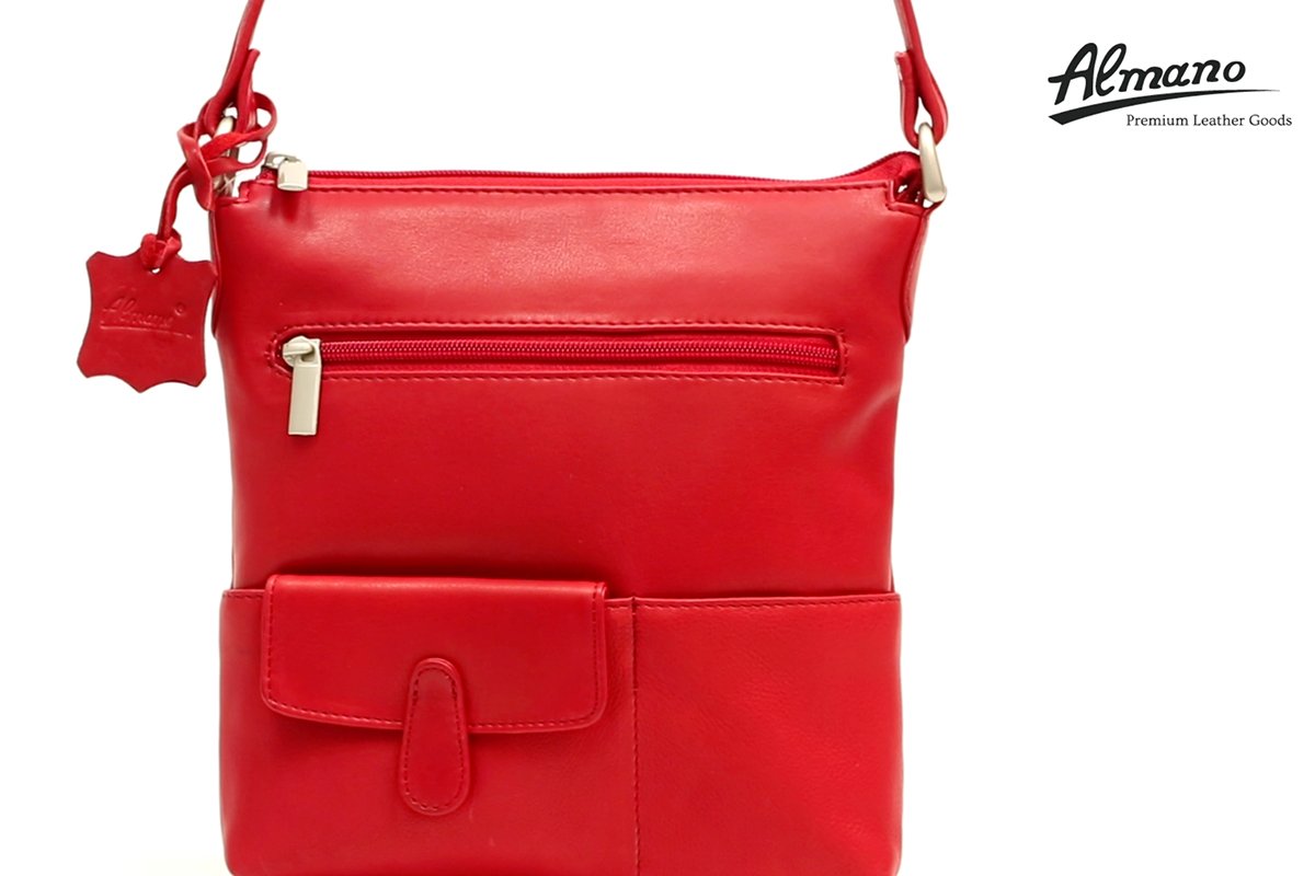 red leather bag