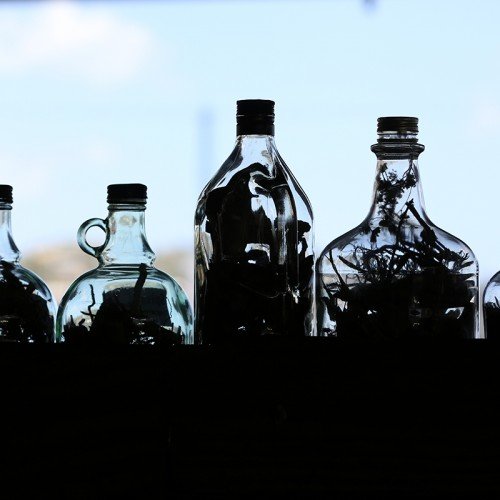 bottles in market in Saint Lucia