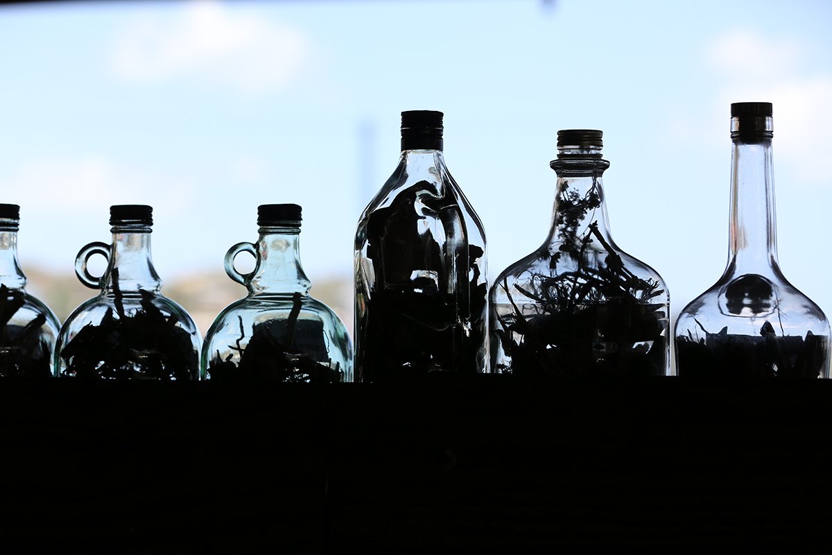 bottles in market in Saint Lucia