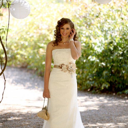 bride standing with bag