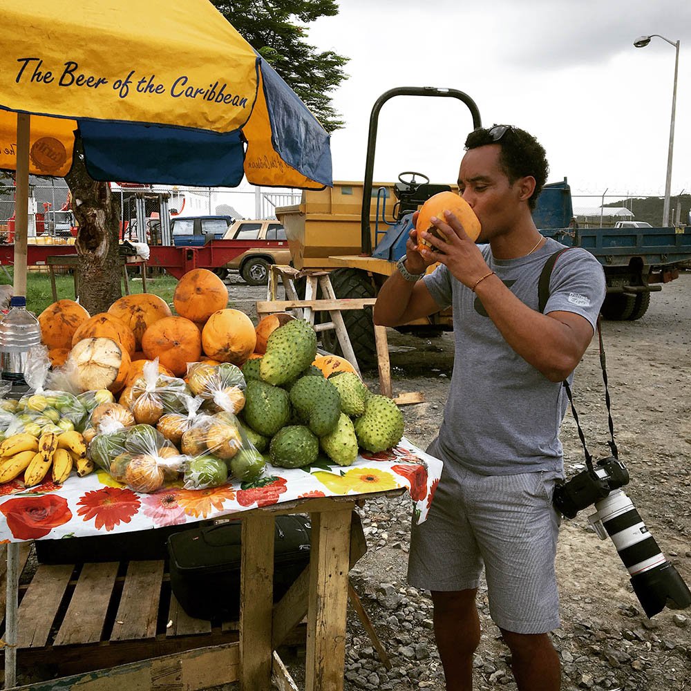 Dave drinking a coconut in Bequia